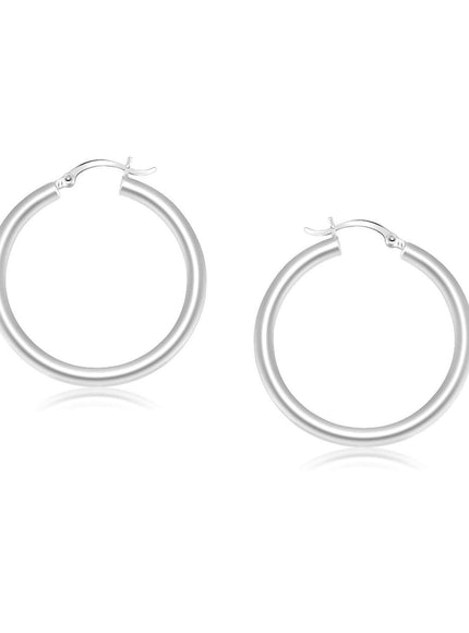 14k White Gold Polished Hoop Earrings (4x25mm) - Ellie Belle