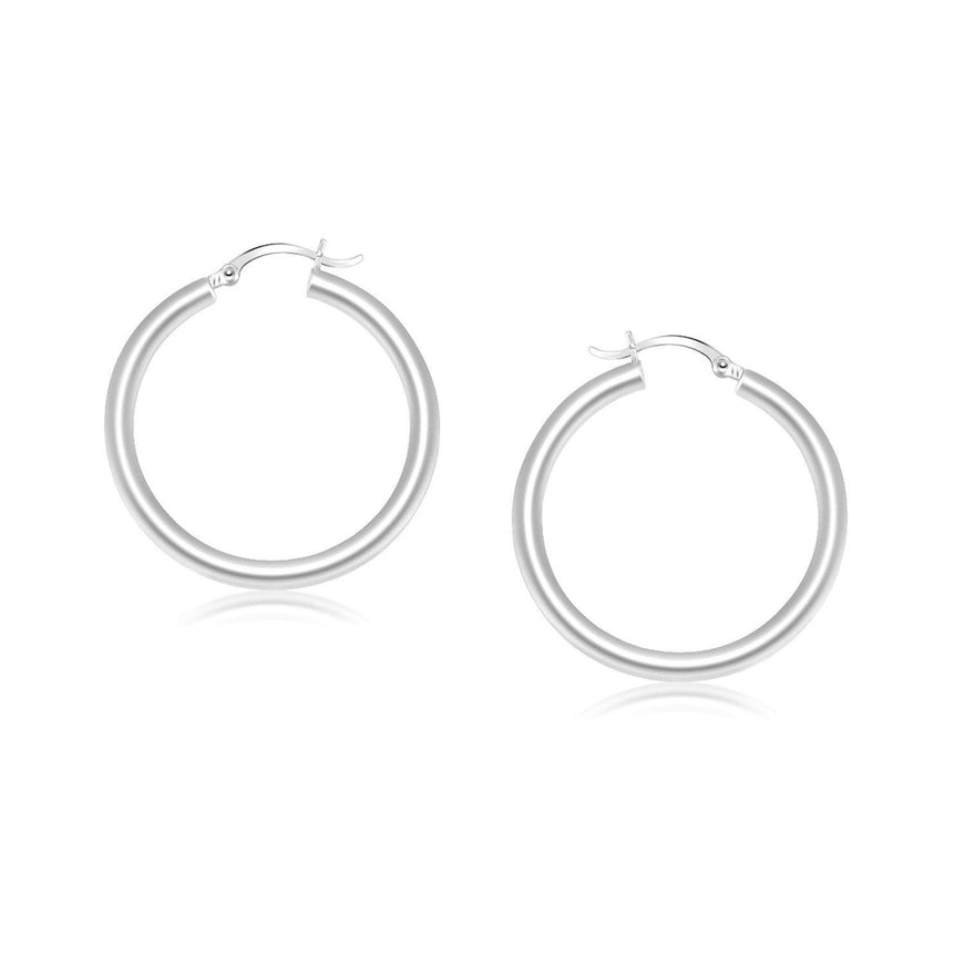 14k White Gold Polished Hoop Earrings (4x25mm) - Ellie Belle