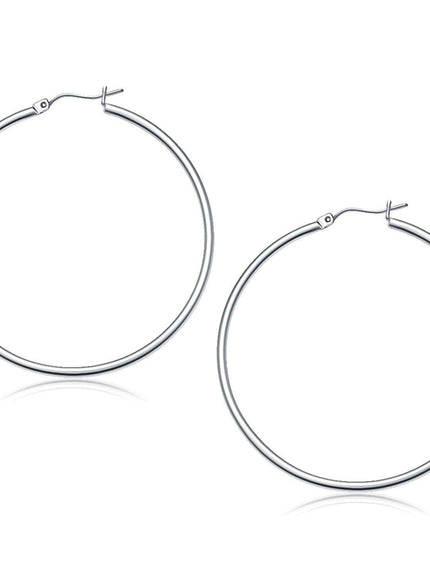 14k White Gold Polished Hoop Earrings (50 mm) - Ellie Belle