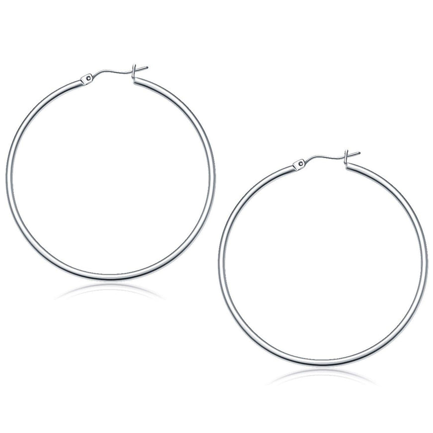 14k White Gold Polished Hoop Earrings (50 mm) - Ellie Belle