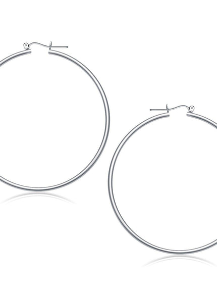 14k White Gold Polished Hoop Earrings (60 mm) - Ellie Belle