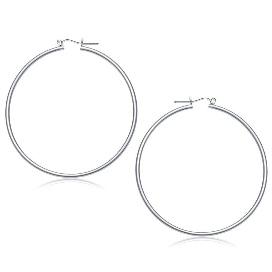 14k White Gold Polished Hoop Earrings (60 mm) - Ellie Belle