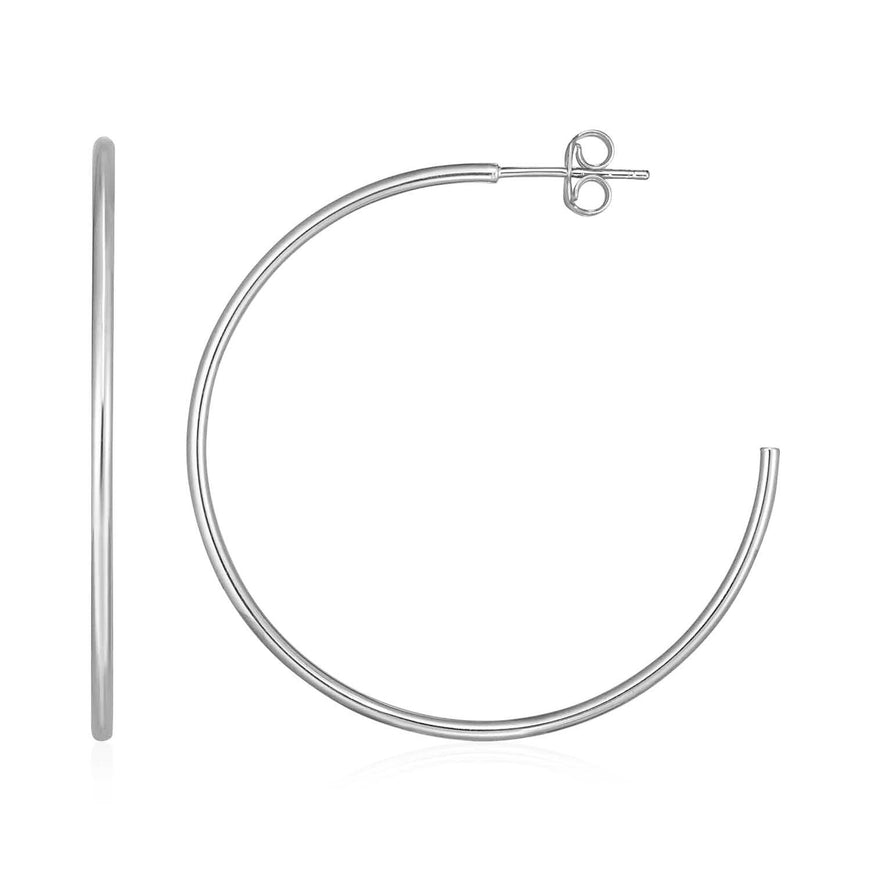 14k White Gold Polished Hoop Earrings - Ellie Belle