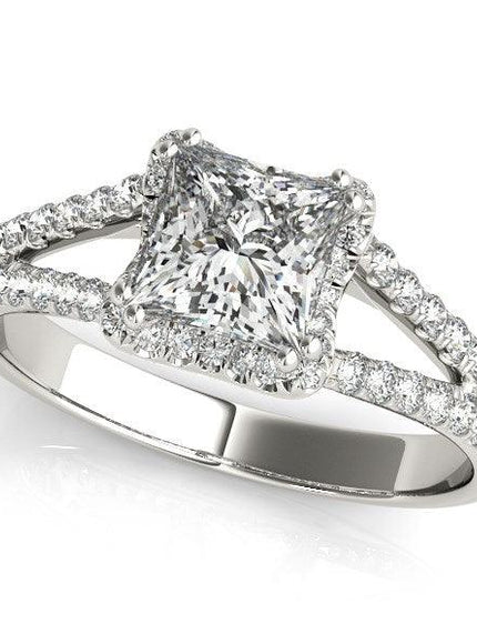 14k White Gold Princes Cut Halo Split Shank Diamond Engagement Ring (2 cttw) - Ellie Belle
