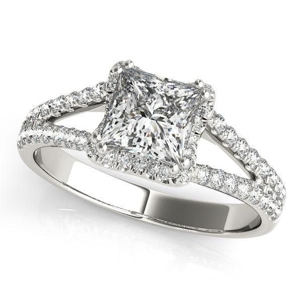 14k White Gold Princes Cut Halo Split Shank Diamond Engagement Ring (2 cttw) - Ellie Belle