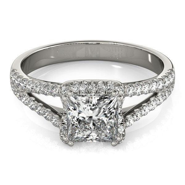 14k White Gold Princes Cut Halo Split Shank Diamond Engagement Ring (2 cttw) - Ellie Belle