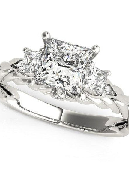 14k White Gold Princess Cut 3 Stone Antique Style Diamond Ring (1 1/8 cttw) - Ellie Belle