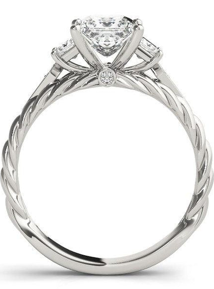 14k White Gold Princess Cut 3 Stone Antique Style Diamond Ring (1 1/8 cttw) - Ellie Belle