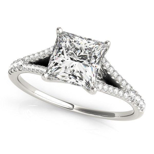 14k White Gold Princess Cut Split Shank Diamond Engagement Ring (1 1/8 cttw) - Ellie Belle