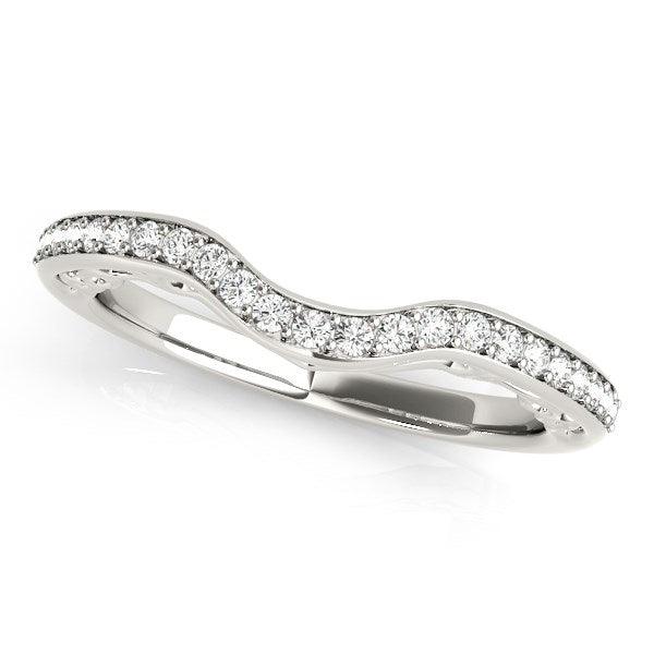 14k White Gold Prong Set Curved Diamond Wedding Ring (1/6 cttw) - Ellie Belle