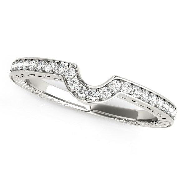 14k White Gold Prong Set Curved Wedding Band (1/8 cttw) - Ellie Belle