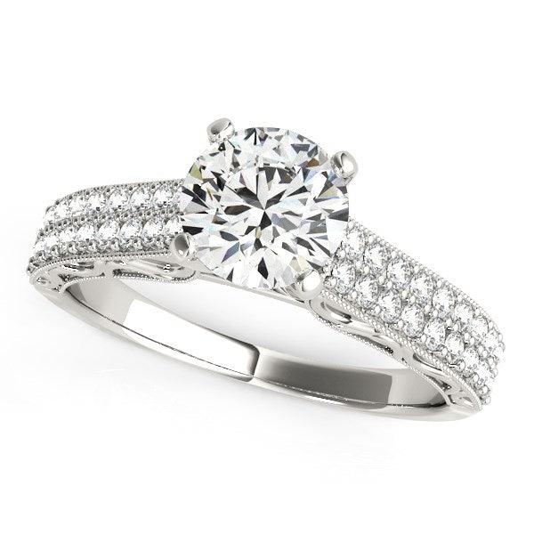 14k White Gold Pronged Diamond Antique Style Engagement Ring (1 1/3 cttw) - Ellie Belle