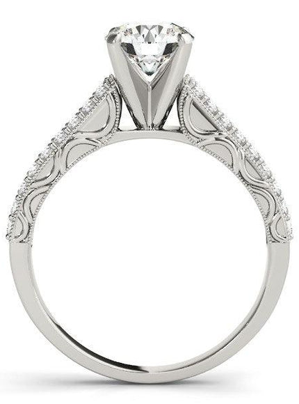 14k White Gold Pronged Diamond Antique Style Engagement Ring (1 1/3 cttw) - Ellie Belle
