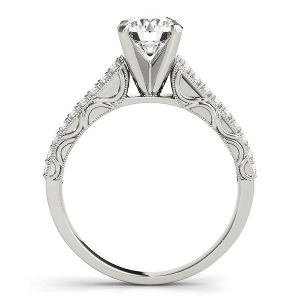 14k White Gold Pronged Diamond Antique Style Engagement Ring (1 1/3 cttw) - Ellie Belle