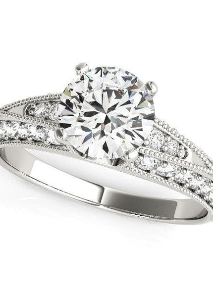 14k White Gold Pronged Round Antique Diamond Engagement Ring (1 1/2 cttw) - Ellie Belle