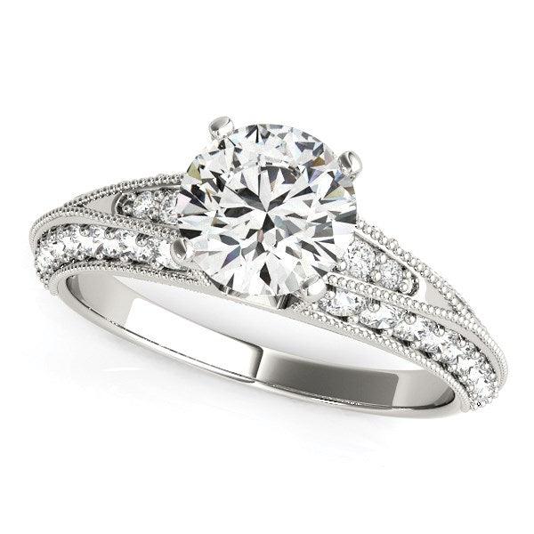 14k White Gold Pronged Round Antique Diamond Engagement Ring (1 1/2 cttw) - Ellie Belle