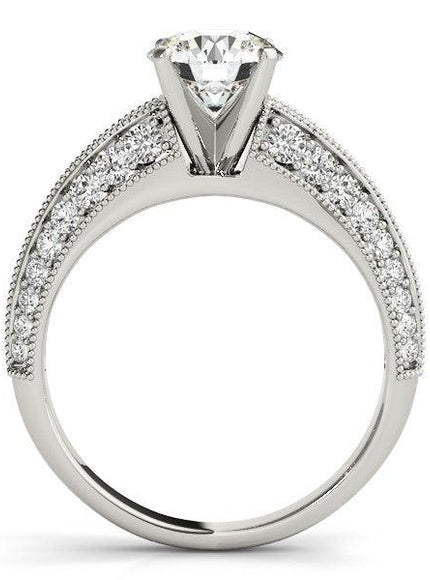 14k White Gold Pronged Round Antique Diamond Engagement Ring (1 1/2 cttw) - Ellie Belle