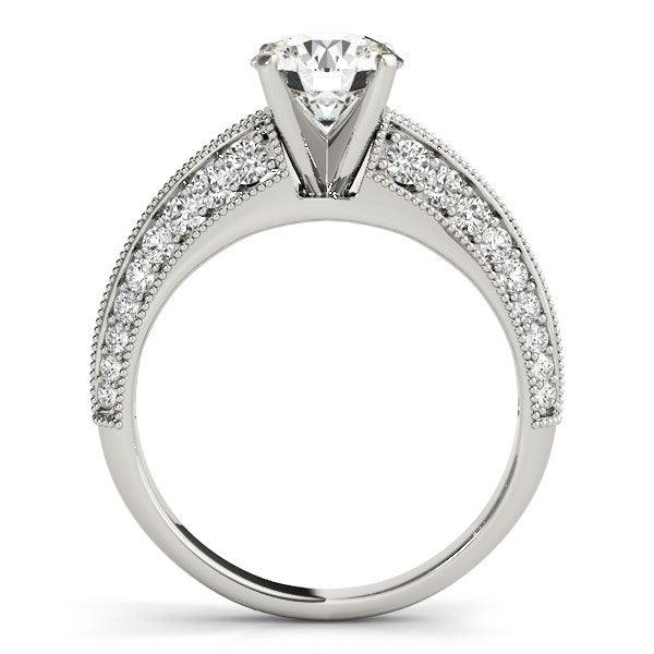 14k White Gold Pronged Round Antique Diamond Engagement Ring (1 1/2 cttw) - Ellie Belle