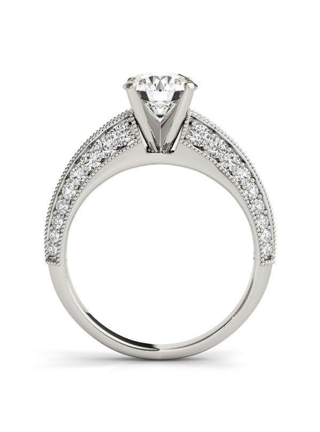 14k White Gold Pronged Round Antique Diamond Engagement Ring (1 1/2 cttw) - Ellie Belle