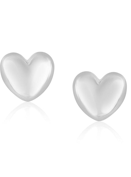 14k White Gold Puffed Heart Shape Shiny Earrings - Ellie Belle