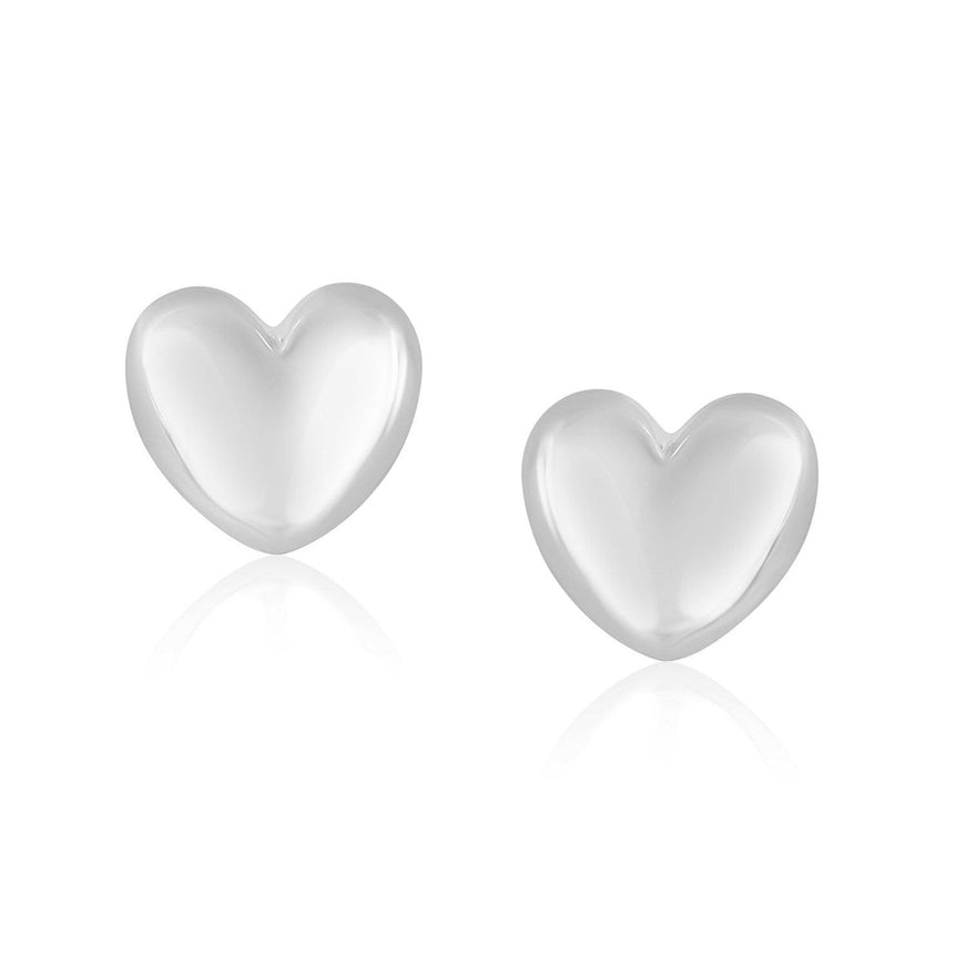 14k White Gold Puffed Heart Shape Shiny Earrings - Ellie Belle