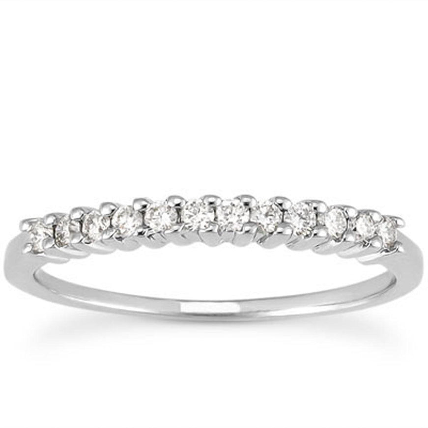 14k White Gold Raised Shared Prong Diamond Wedding Ring Band - Ellie Belle