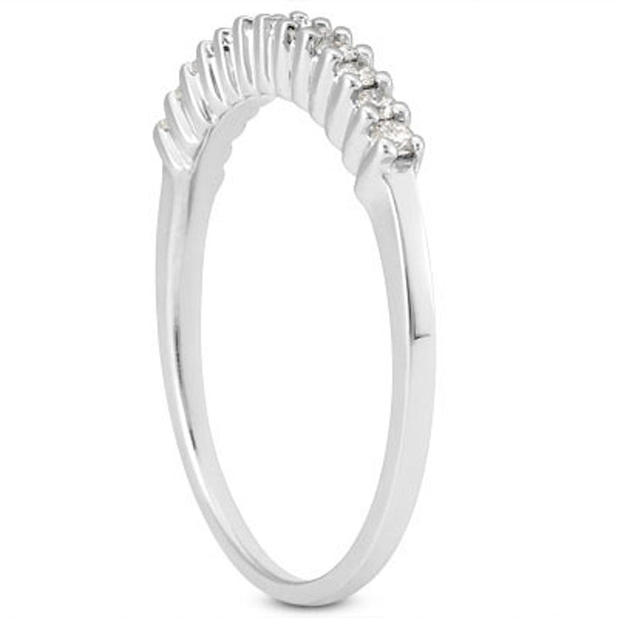 14k White Gold Raised Shared Prong Diamond Wedding Ring Band - Ellie Belle