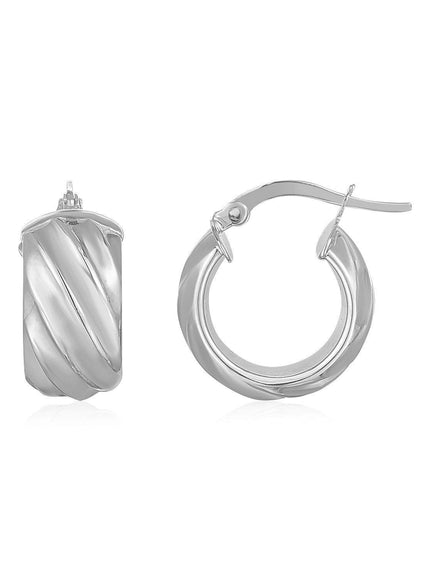 14K White Gold Ribbed Hoop Earrings Wide - Ellie Belle