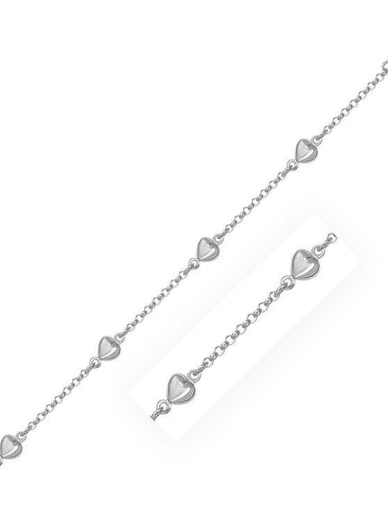 14k White Gold Rolo Chain Bracelet with Puffed Heart Stations - Ellie Belle