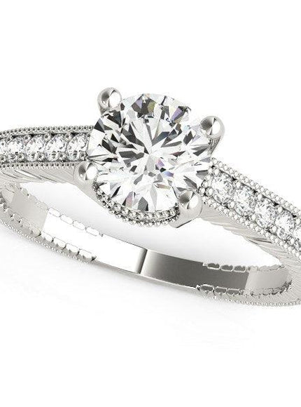 14k White Gold Round Antique Style Diamond Engagement Ring (1 1/8 cttw) - Ellie Belle