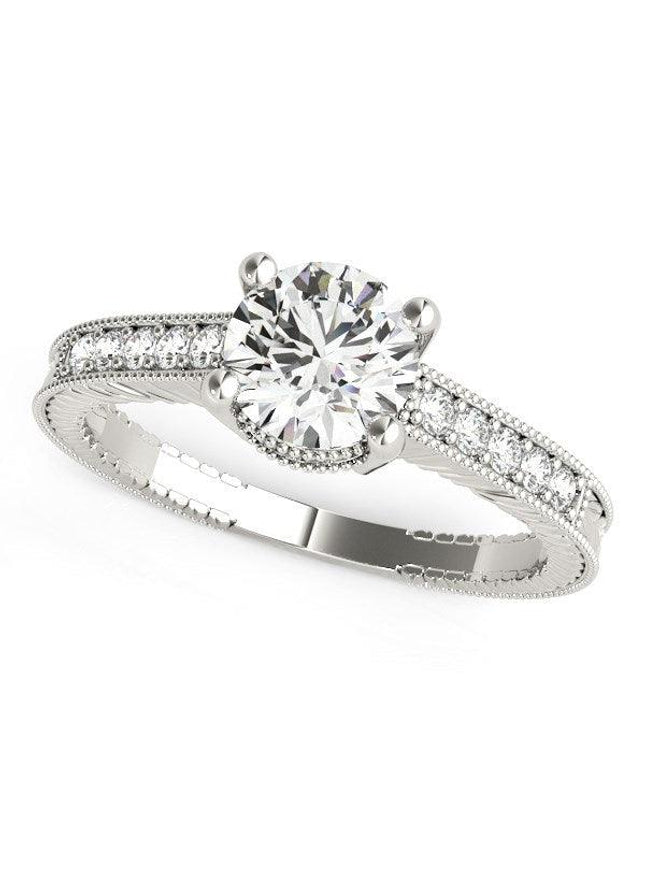 14k White Gold Round Antique Style Diamond Engagement Ring (1 1/8 cttw) - Ellie Belle