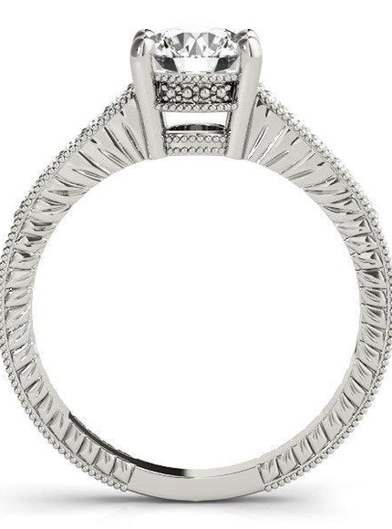 14k White Gold Round Antique Style Diamond Engagement Ring (1 1/8 cttw) - Ellie Belle