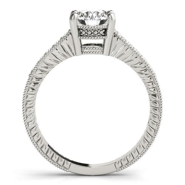 14k White Gold Round Antique Style Diamond Engagement Ring (1 1/8 cttw) - Ellie Belle