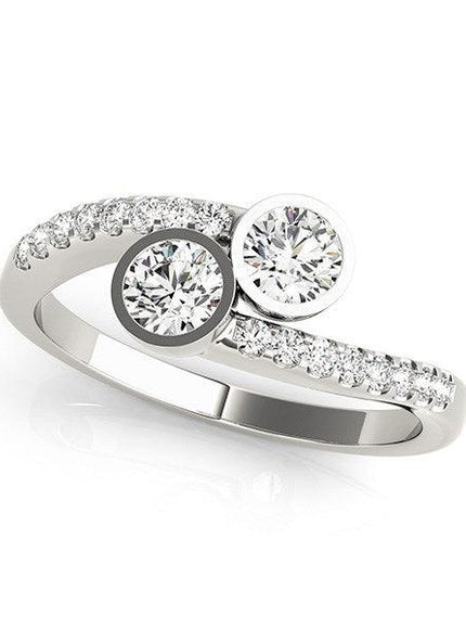 14k White Gold Round Bezel Setting Two Stone Diamond Ring (5/8 cttw) - Ellie Belle