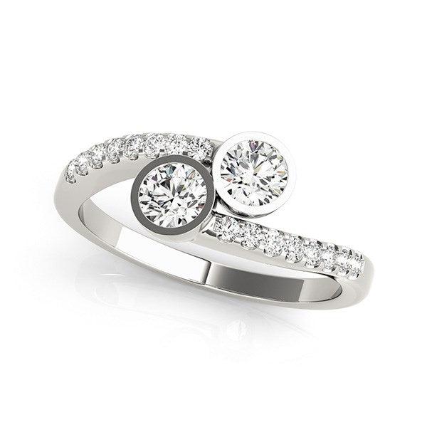 14k White Gold Round Bezel Setting Two Stone Diamond Ring (5/8 cttw) - Ellie Belle