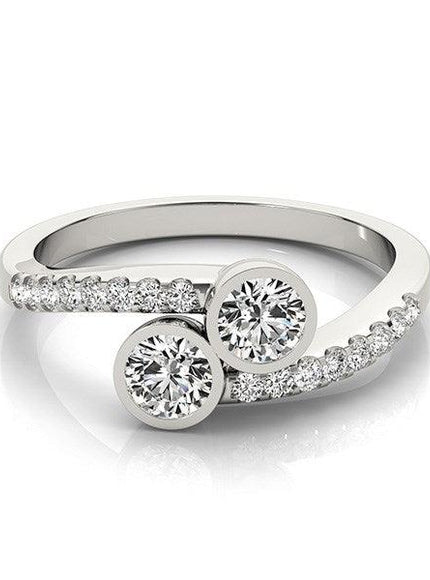 14k White Gold Round Bezel Setting Two Stone Diamond Ring (5/8 cttw) - Ellie Belle