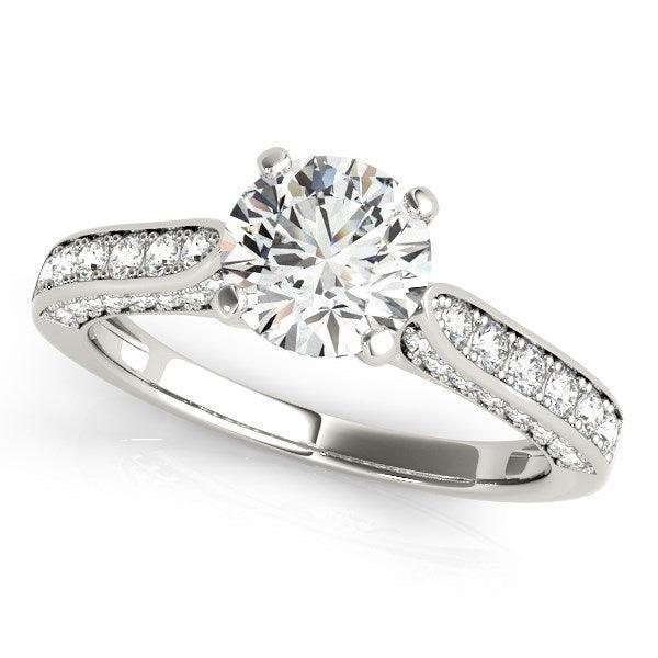 14k White Gold Round Cathedral Diamond Engagement Ring (1 1/2 cttw) - Ellie Belle