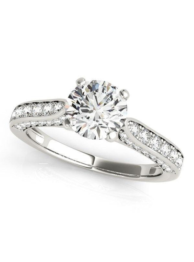 14k White Gold Round Cathedral Diamond Engagement Ring (1 1/2 cttw) - Ellie Belle