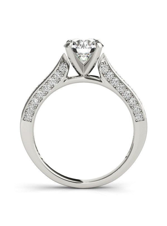 14k White Gold Round Cathedral Diamond Engagement Ring (1 1/2 cttw) - Ellie Belle