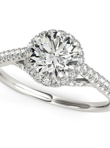 14k White Gold Round Cut Pave Set Shank Diamond Engagement Ring (1 3/8 cttw) - Ellie Belle