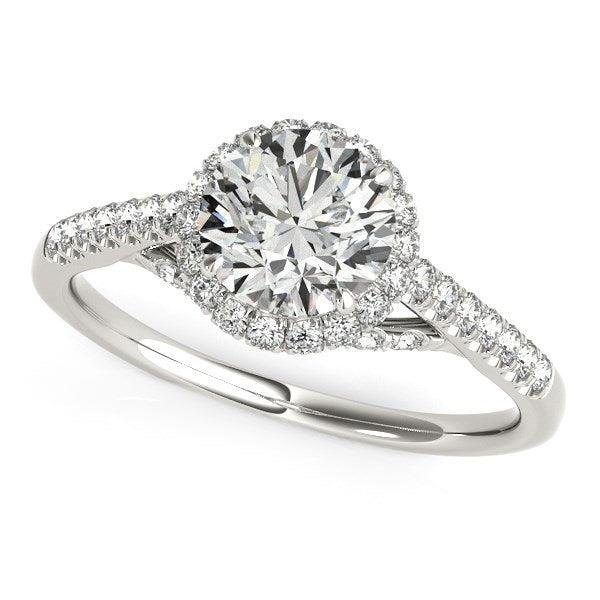 14k White Gold Round Cut Pave Set Shank Diamond Engagement Ring (1 3/8 cttw) - Ellie Belle