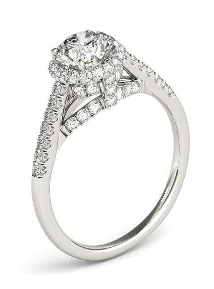 14k White Gold Round Cut Pave Set Shank Diamond Engagement Ring (1 3/8 cttw) - Ellie Belle