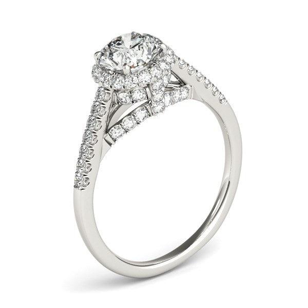 14k White Gold Round Cut Pave Set Shank Diamond Engagement Ring (1 3/8 cttw) - Ellie Belle