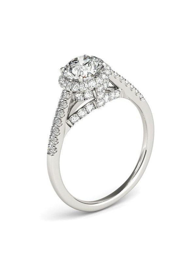 14k White Gold Round Cut Pave Set Shank Diamond Engagement Ring (1 3/8 cttw) - Ellie Belle