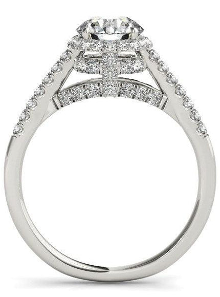 14k White Gold Round Cut Pave Set Shank Diamond Engagement Ring (1 3/8 cttw) - Ellie Belle