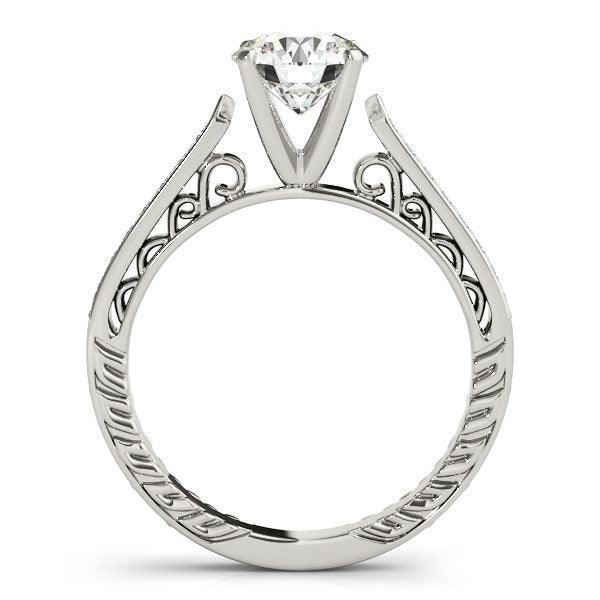 14k White Gold Round Diamond Antique Style Engagement Ring (1 1/8 cttw) - Ellie Belle