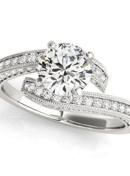 14k White Gold Round Diamond Bypass Style Engagement Ring (1 1/2 cttw) - Ellie Belle