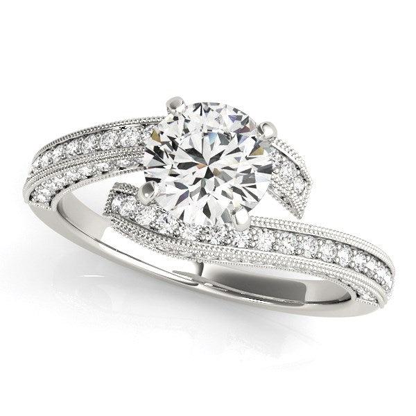 14k White Gold Round Diamond Bypass Style Engagement Ring (1 1/2 cttw) - Ellie Belle