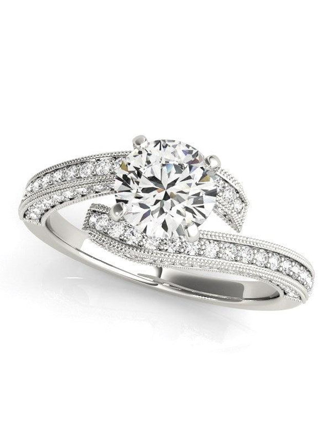 14k White Gold Round Diamond Bypass Style Engagement Ring (1 1/2 cttw) - Ellie Belle