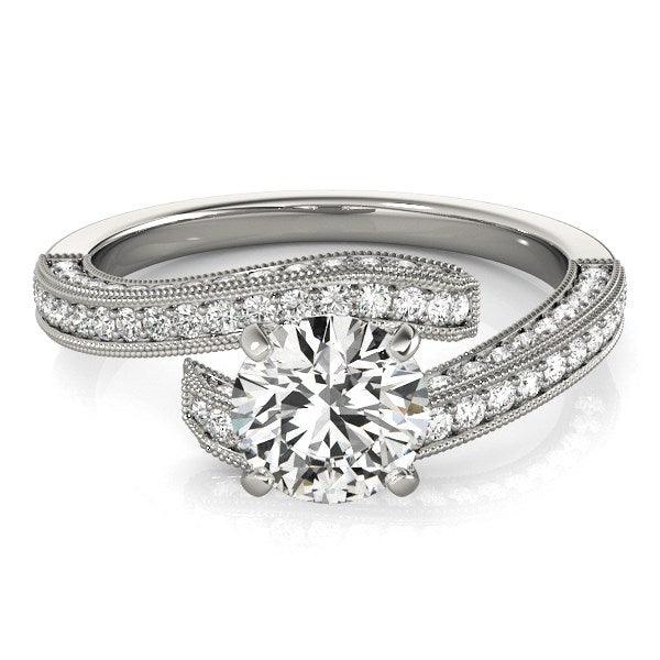 14k White Gold Round Diamond Bypass Style Engagement Ring (1 1/2 cttw) - Ellie Belle